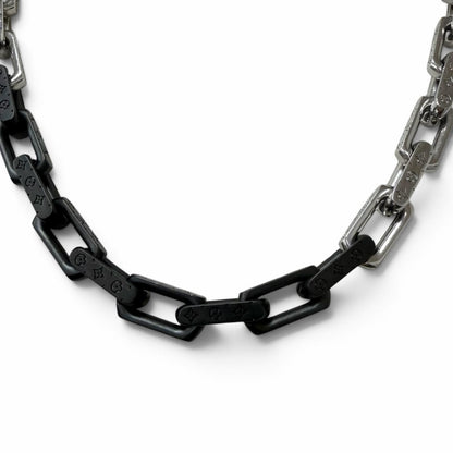Louis Vuitton Collier Monogram Chain Necklace Silver Black
