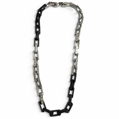 Louis Vuitton Collier Monogram Chain Necklace Silver Black — view 4