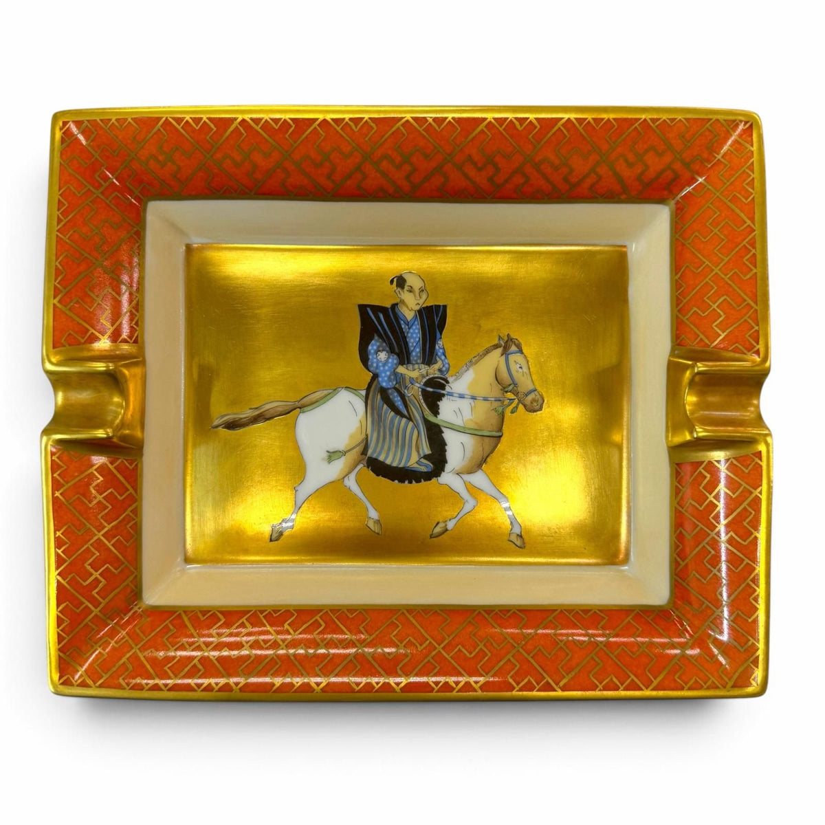 Hermes Ashtray Ceramic Samurai Gold Leaf Orange