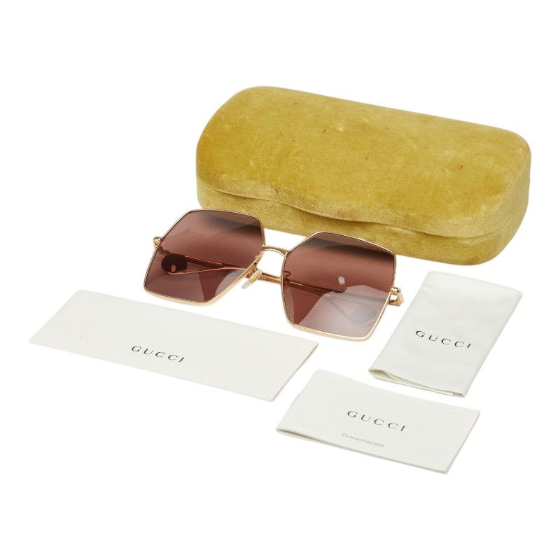 Gucci Interlocking G Oversized Square Shape Geometric Sunglasses Eyewear Gold — view 7