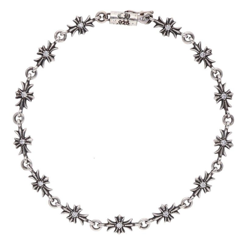 Chrome Hearts Tiny CH Plus Diamond Pave Silver Bracelet