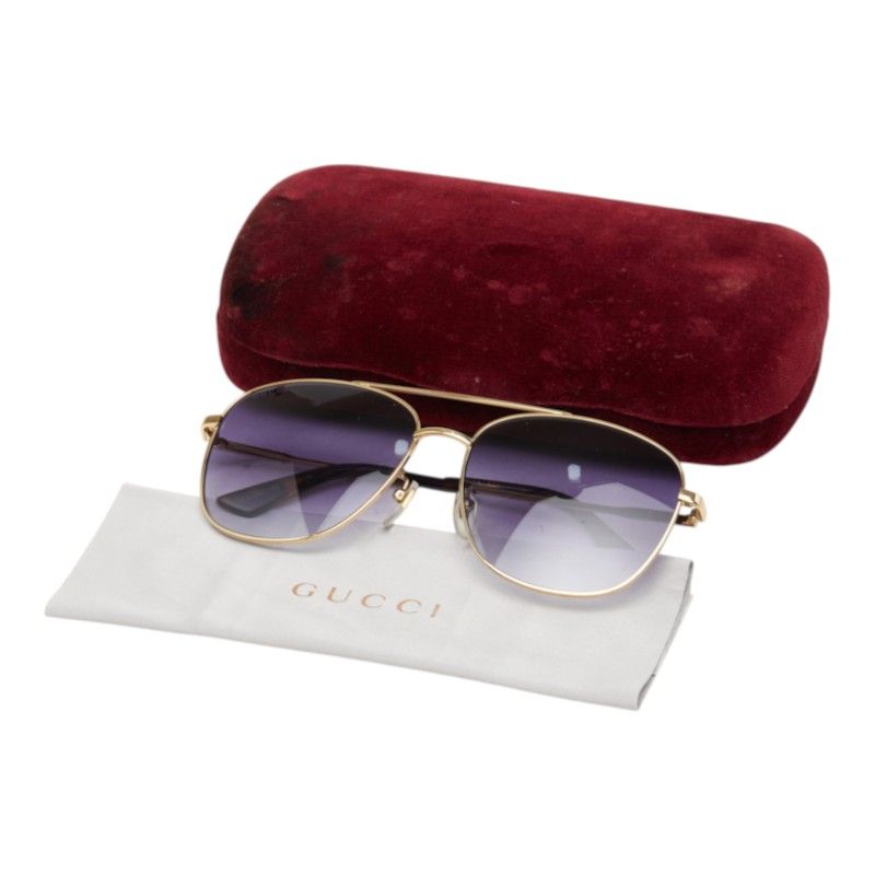 Gucci Double Bridge Pilot Lens Sunglasses Eyewear Teardrop Shape Gold Metal — view 7