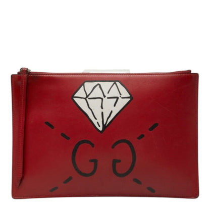 Gucci Ghost Clutch Pouch Red Black Leather