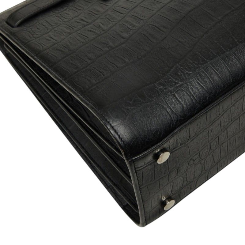 Saint Laurent Croco Embossed Sac de Jour 2-Way Shoulder Bag Black Leather — view 6
