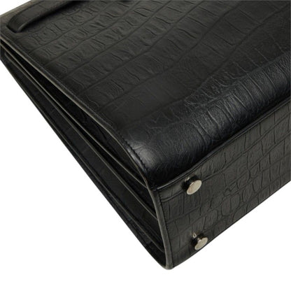 Saint Laurent Croco Embossed Sac de Jour 2-Way Shoulder Bag Black Leather — view 6