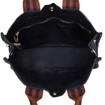 Hermes Fourre Tout PM Tote Bag Navy Brown Silver Cotton — view 8