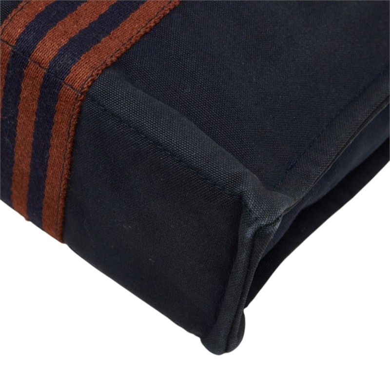 Hermes Fourre Tout PM Tote Bag Navy Brown Silver Cotton — view 4