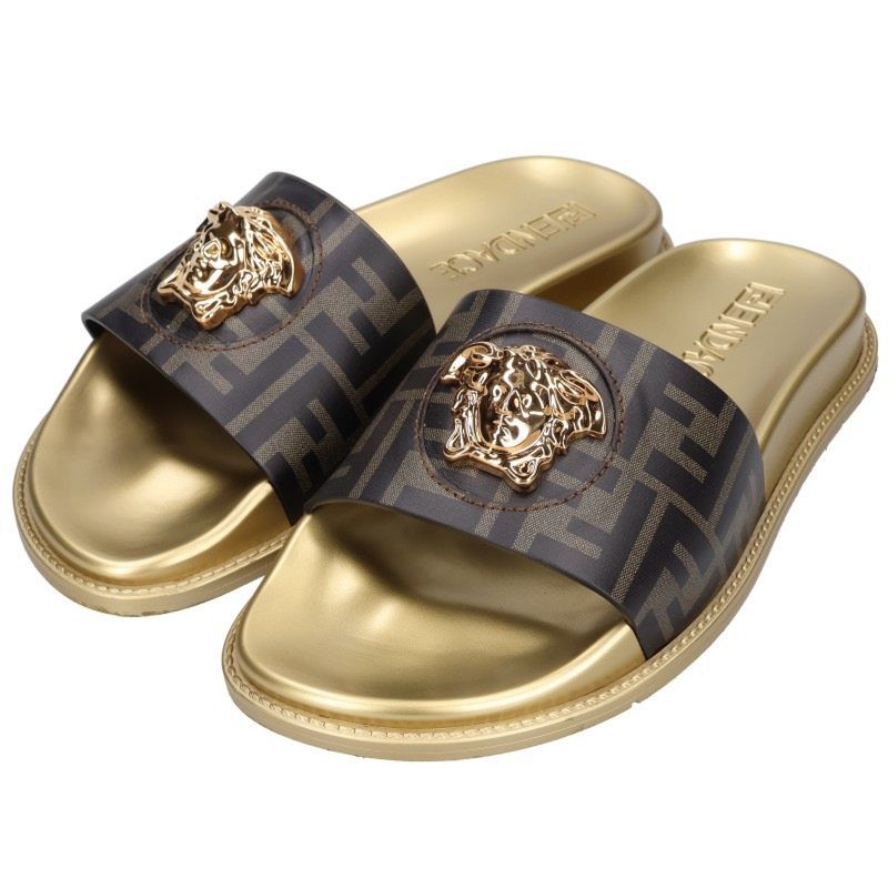 Fendi Medusa Zucca Pattern Slide Sandals
