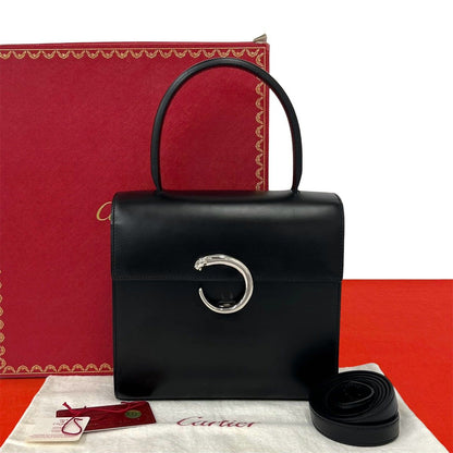 Cartier Panthere Leather 2-Way Shoulder Bag Black