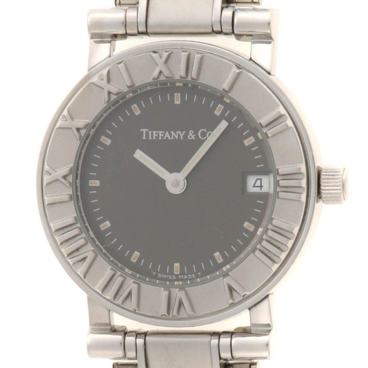 Tiffany & Co Atlas Round Watch SS Stainless Steel Gray Dial Quartz