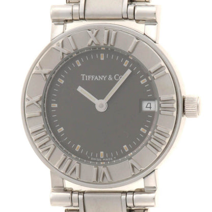 Tiffany & Co Atlas Round Watch SS Stainless Steel Gray Dial Quartz