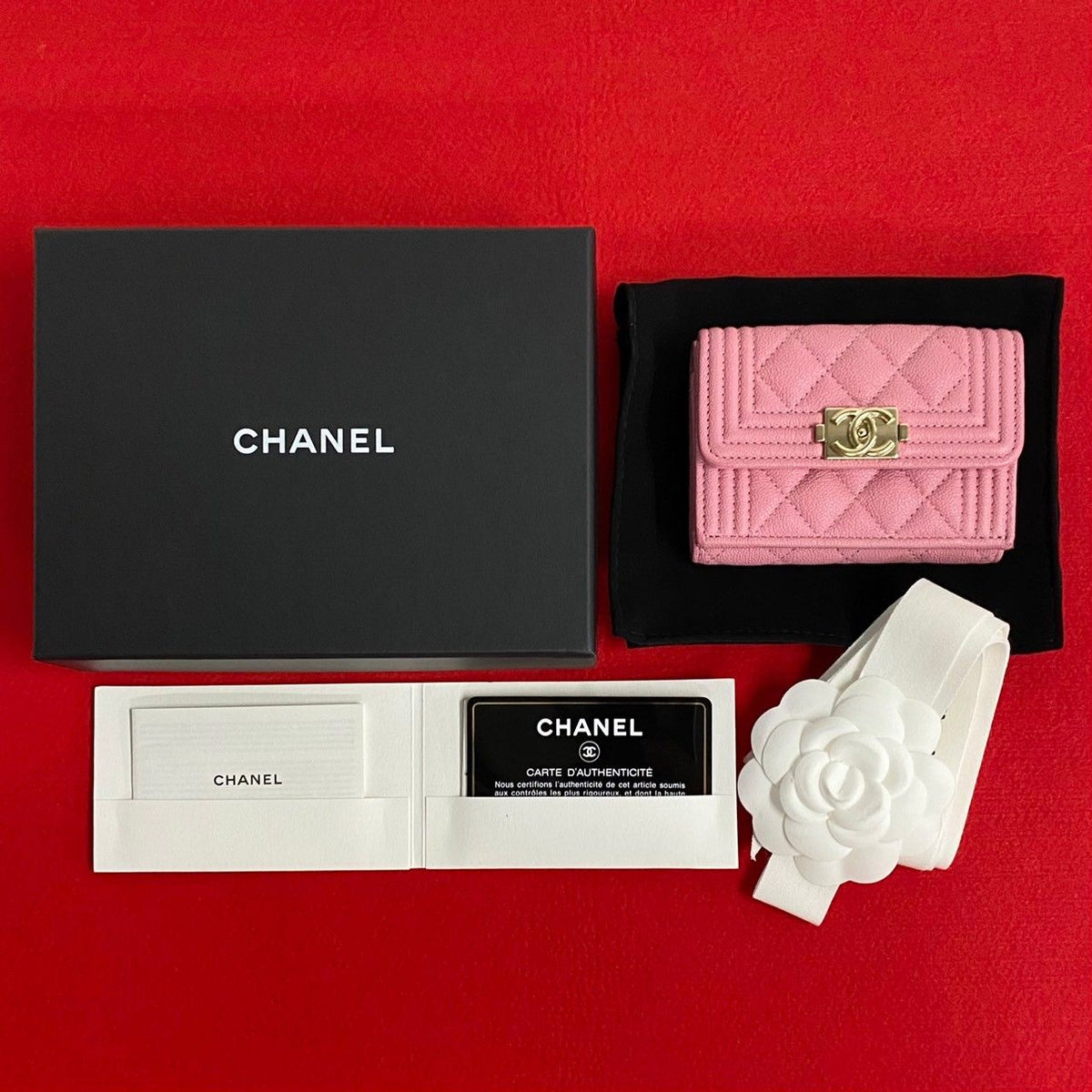 Chanel Boy Caviar Leather Trifold Wallet Pink