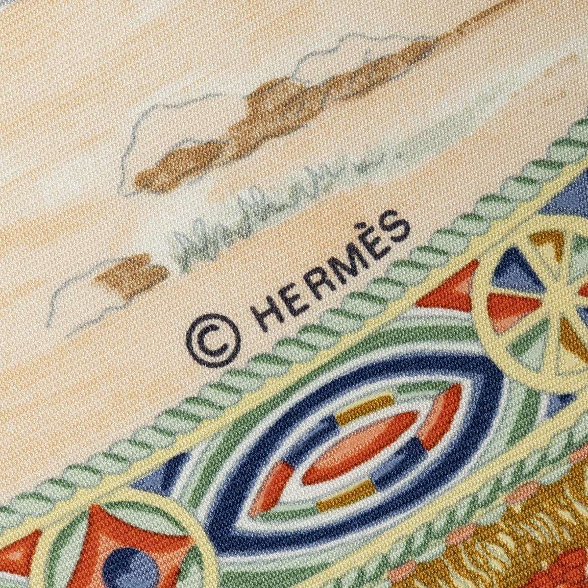 Hermes Scarf Beige Light Blue Twill Silk — view 4