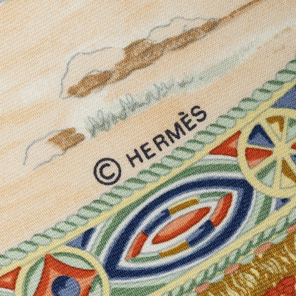 Hermes Scarf Beige Light Blue Twill Silk — view 4