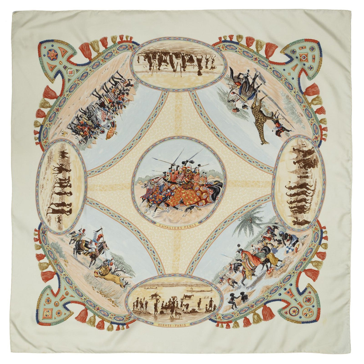 Hermes Scarf Beige Light Blue Twill Silk — view 2