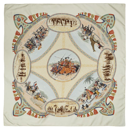 Hermes Scarf Beige Light Blue Twill Silk — view 2