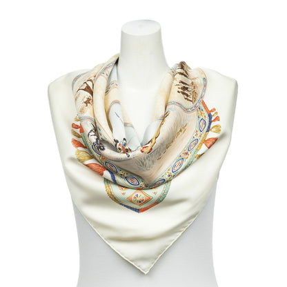 Hermes Scarf Beige Light Blue Twill Silk