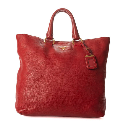 Prada Shopping Tote Bag Red Vitello Daino
