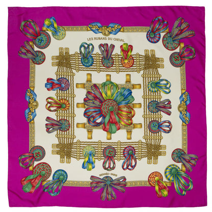 Hermes Scarf Fuchsia Ivory Goldtwill Silk — view 2