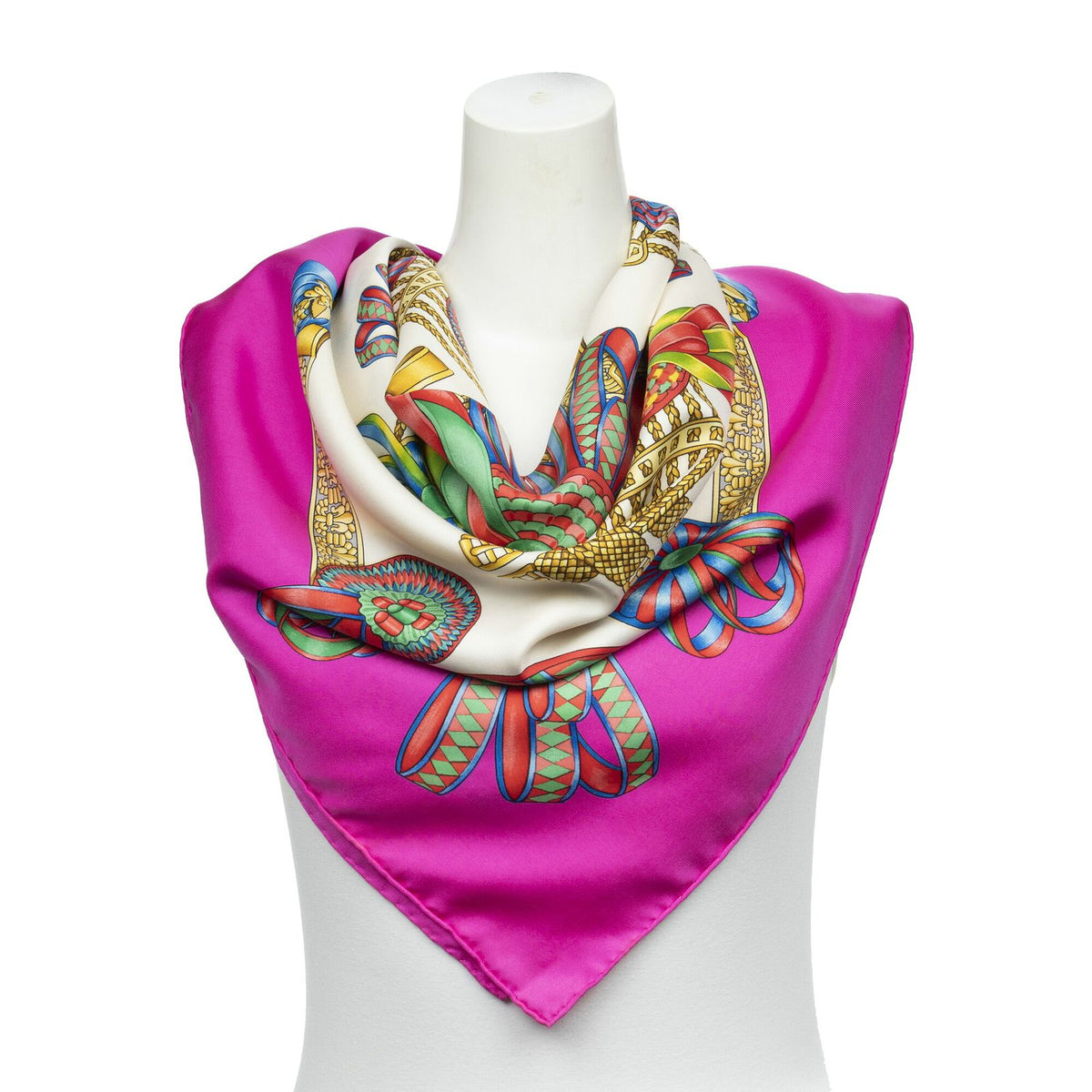 Hermes Scarf Fuchsia Ivory Goldtwill Silk