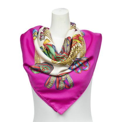 Hermes Scarf Fuchsia Ivory Goldtwill Silk