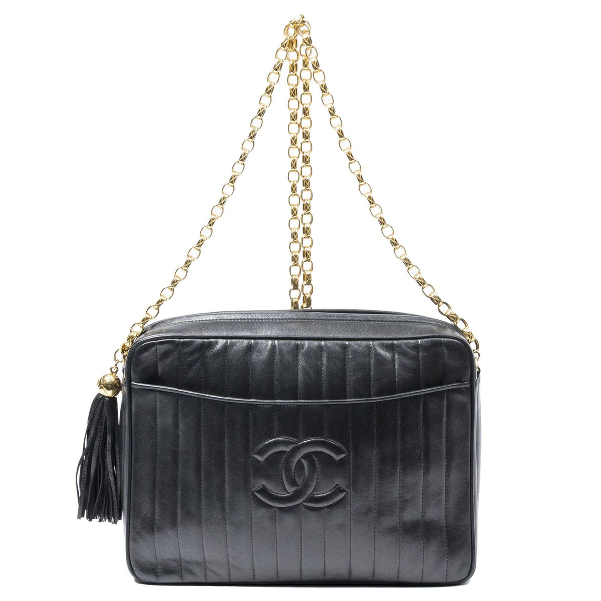Chanel Camera Bag Black Quilted Vertical Lambskin Leather