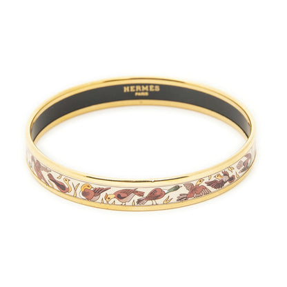 Hermes Enamel Bangle Beige Red Gold Plated Bracelet — view 2