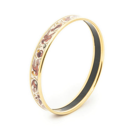 Hermes Enamel Bangle Beige Red Gold Plated Bracelet