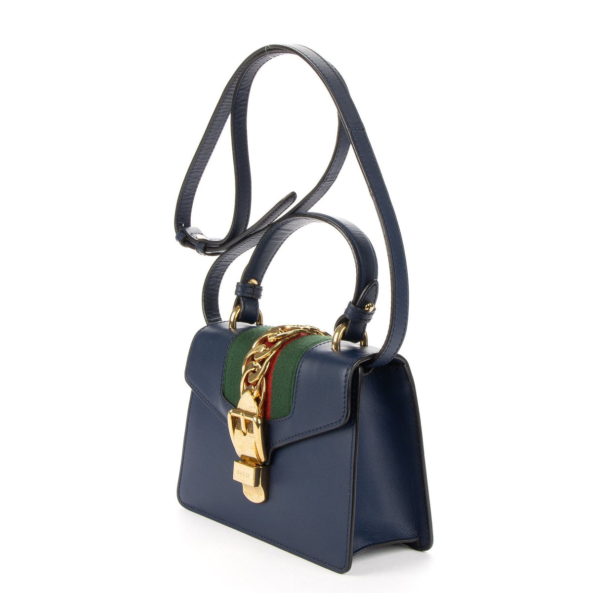 Gucci Mini Silver Chain Bag Navy Smooth Calfskin — view 2