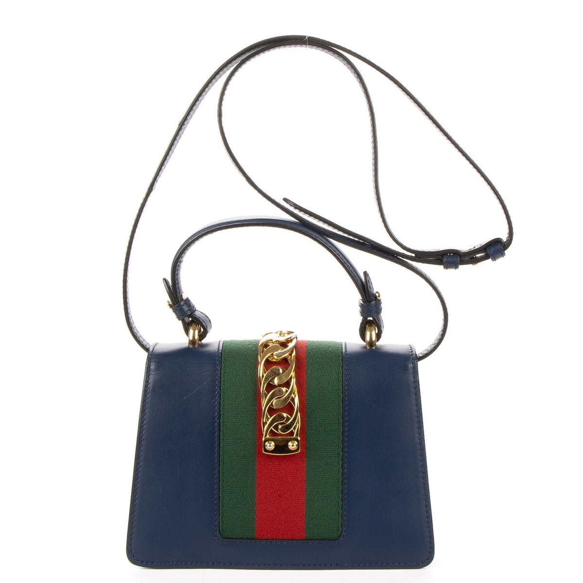 Gucci Mini Silver Chain Bag Navy Smooth Calfskin — view 5