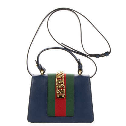 Gucci Mini Silver Chain Bag Navy Smooth Calfskin — view 5