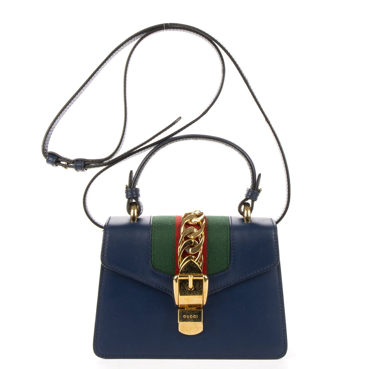 Gucci Mini Silver Chain Bag Navy Smooth Calfskin