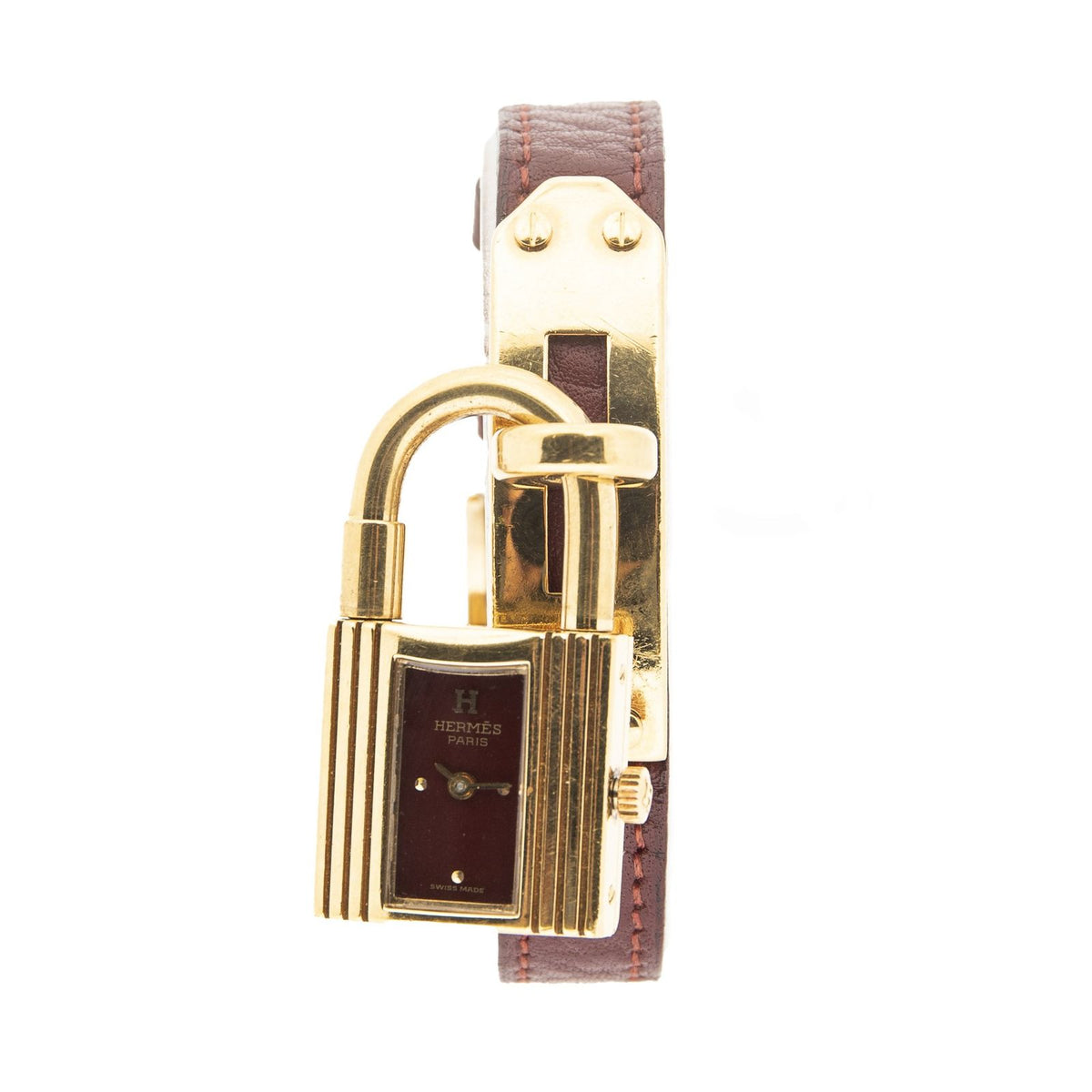 Hermes Kelly Watch Burgundy Evercolor Leather