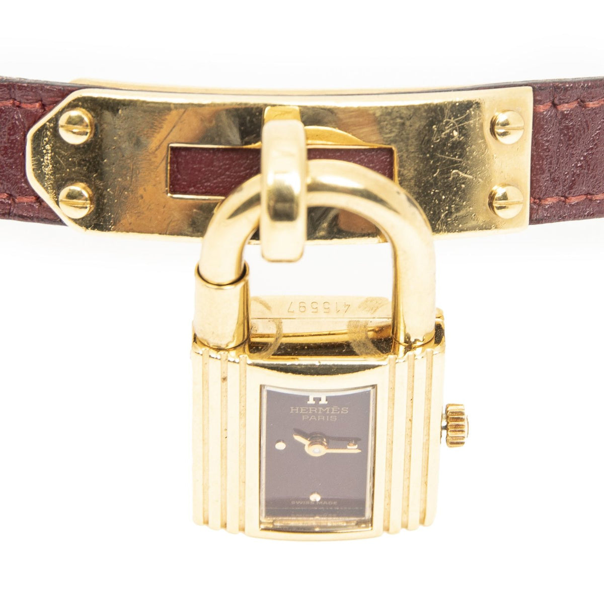 Hermes Kelly Watch Burgundy Evercolor Leather — view 6