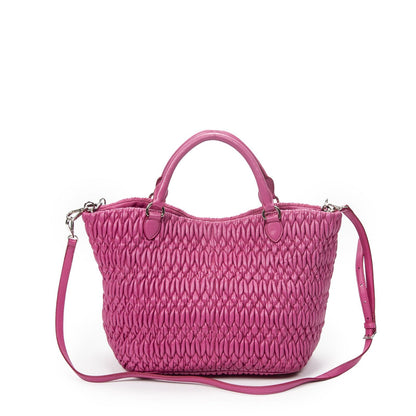 Miu Miu Curved Crystal Tote Bag Fuchsia Nappa Matelasse Leather — view 5