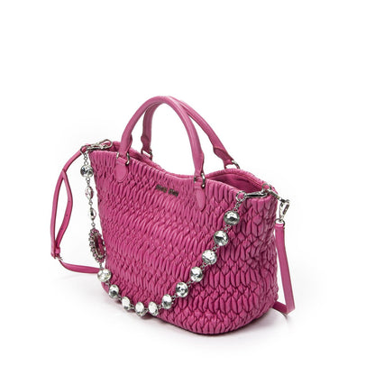 Miu Miu Curved Crystal Tote Bag Fuchsia Nappa Matelasse Leather — view 2