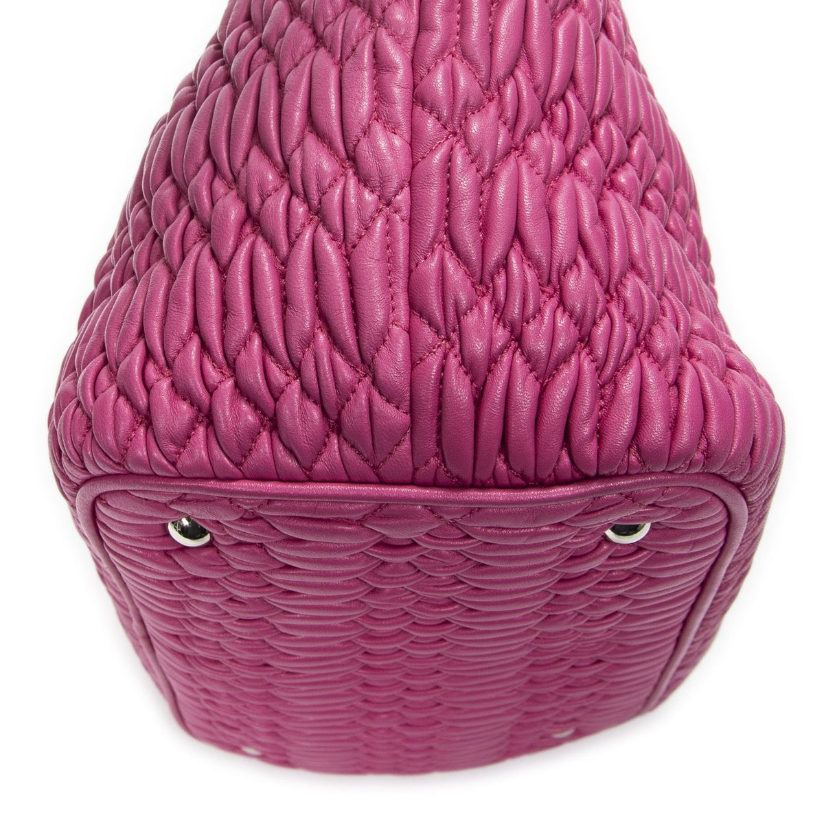 Miu Miu Curved Crystal Tote Bag Fuchsia Nappa Matelasse Leather — view 7