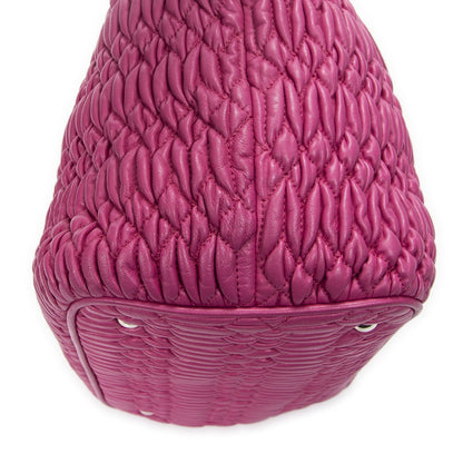 Miu Miu Curved Crystal Tote Bag Fuchsia Nappa Matelasse Leather — view 8
