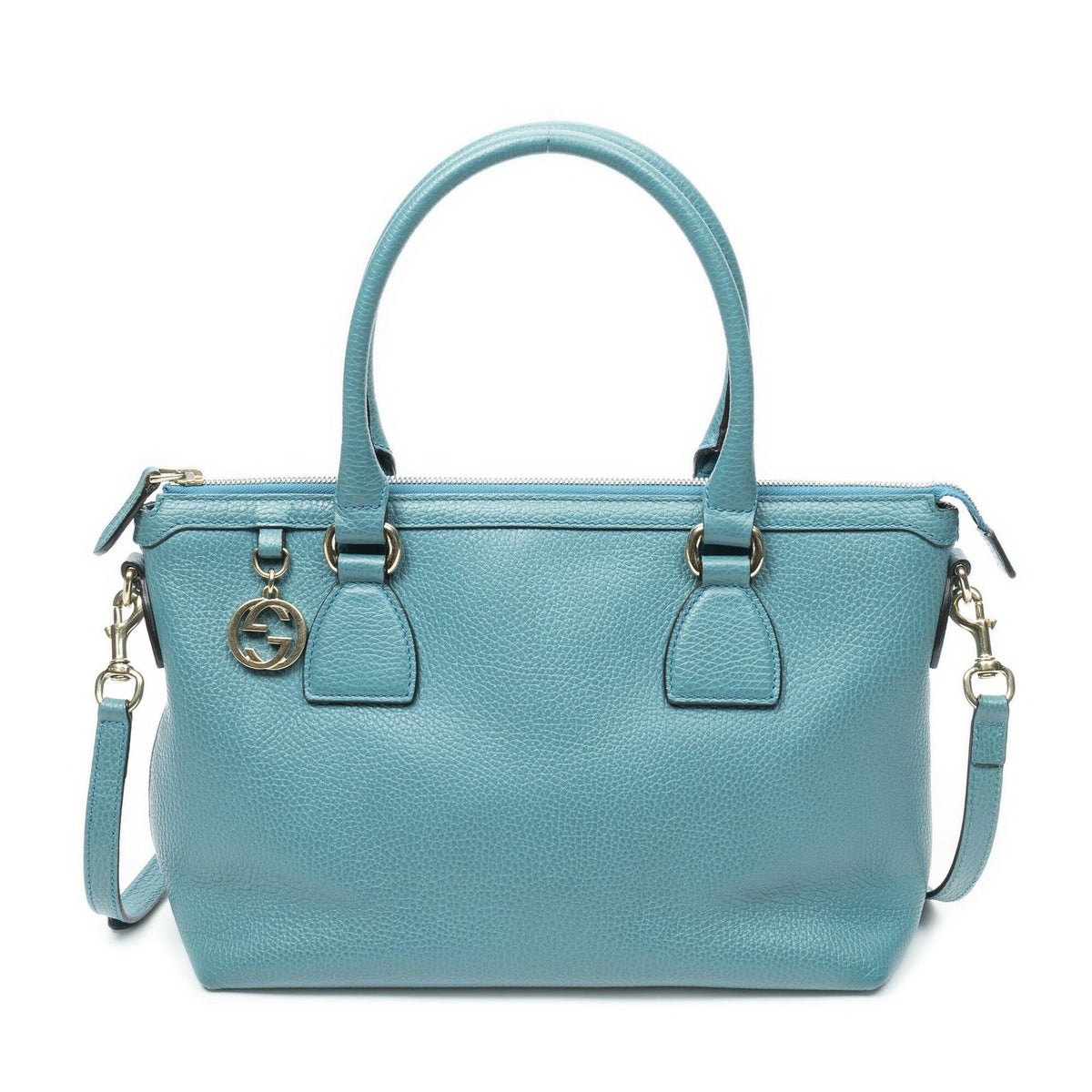 Gucci Convertible Zip Tote Bag Teal Grain Calfskin Leather