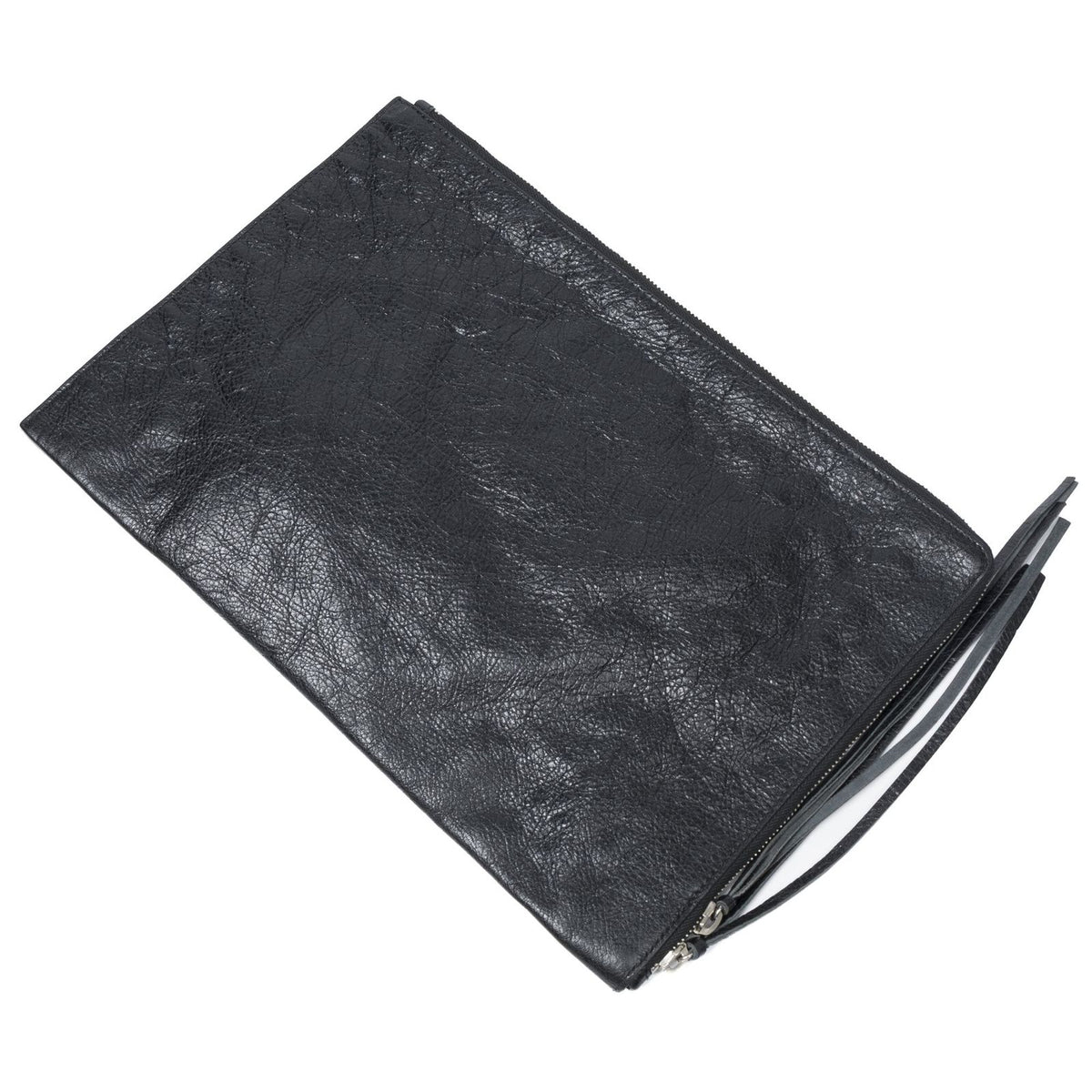 Balenciaga Classic Zip Clutch Black Distressed Leather — view 2