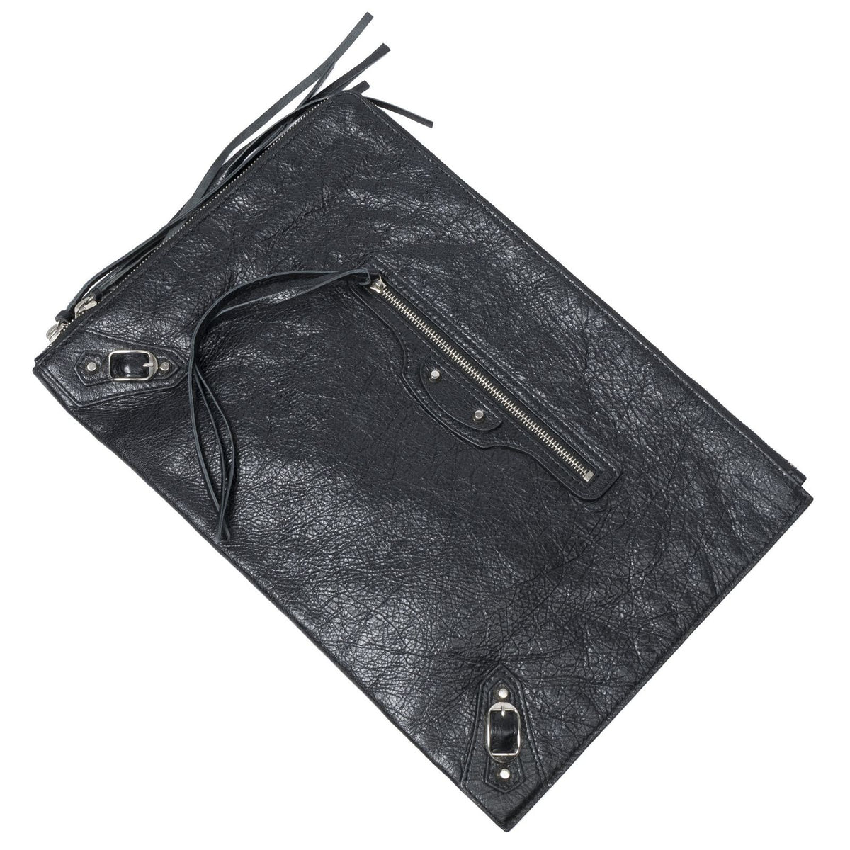 Balenciaga Classic Zip Clutch Black Distressed Leather