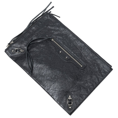 Balenciaga Classic Zip Clutch Black Distressed Leather