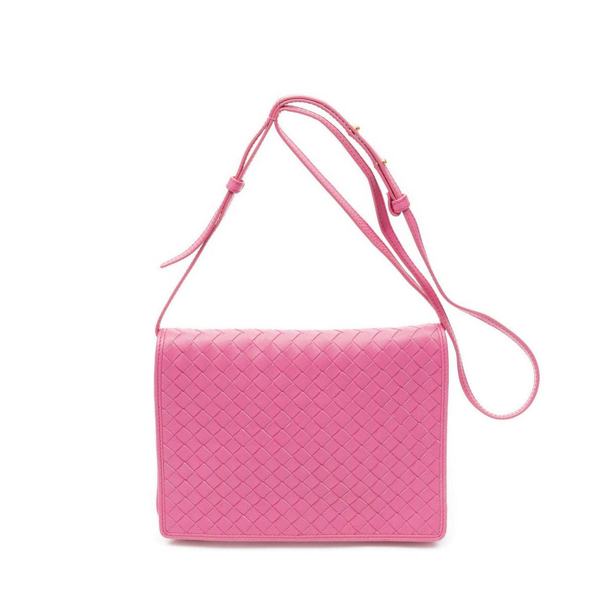 Bottega Veneta Small Flap Bag Crossbody Pink Intrecciato Leather