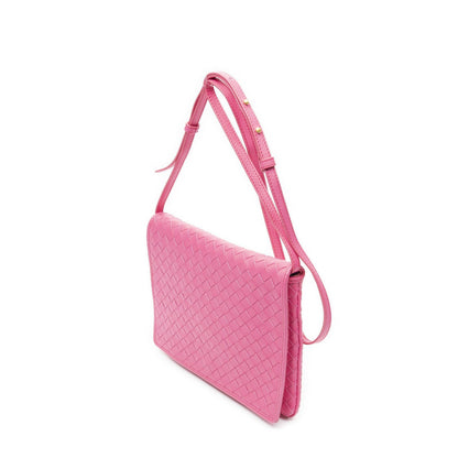 Bottega Veneta Small Flap Bag Crossbody Pink Intrecciato Leather — view 2