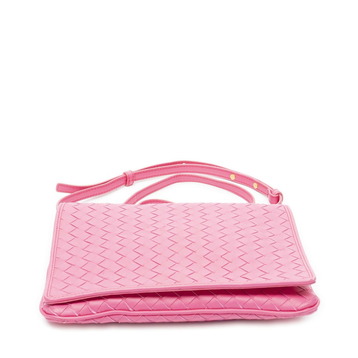 Bottega Veneta Small Flap Bag Crossbody Pink Intrecciato Leather — view 6