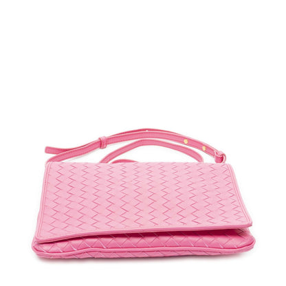Bottega Veneta Small Flap Bag Crossbody Pink Intrecciato Leather — view 6