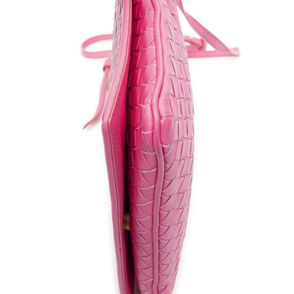 Bottega Veneta Small Flap Bag Crossbody Pink Intrecciato Leather — view 7