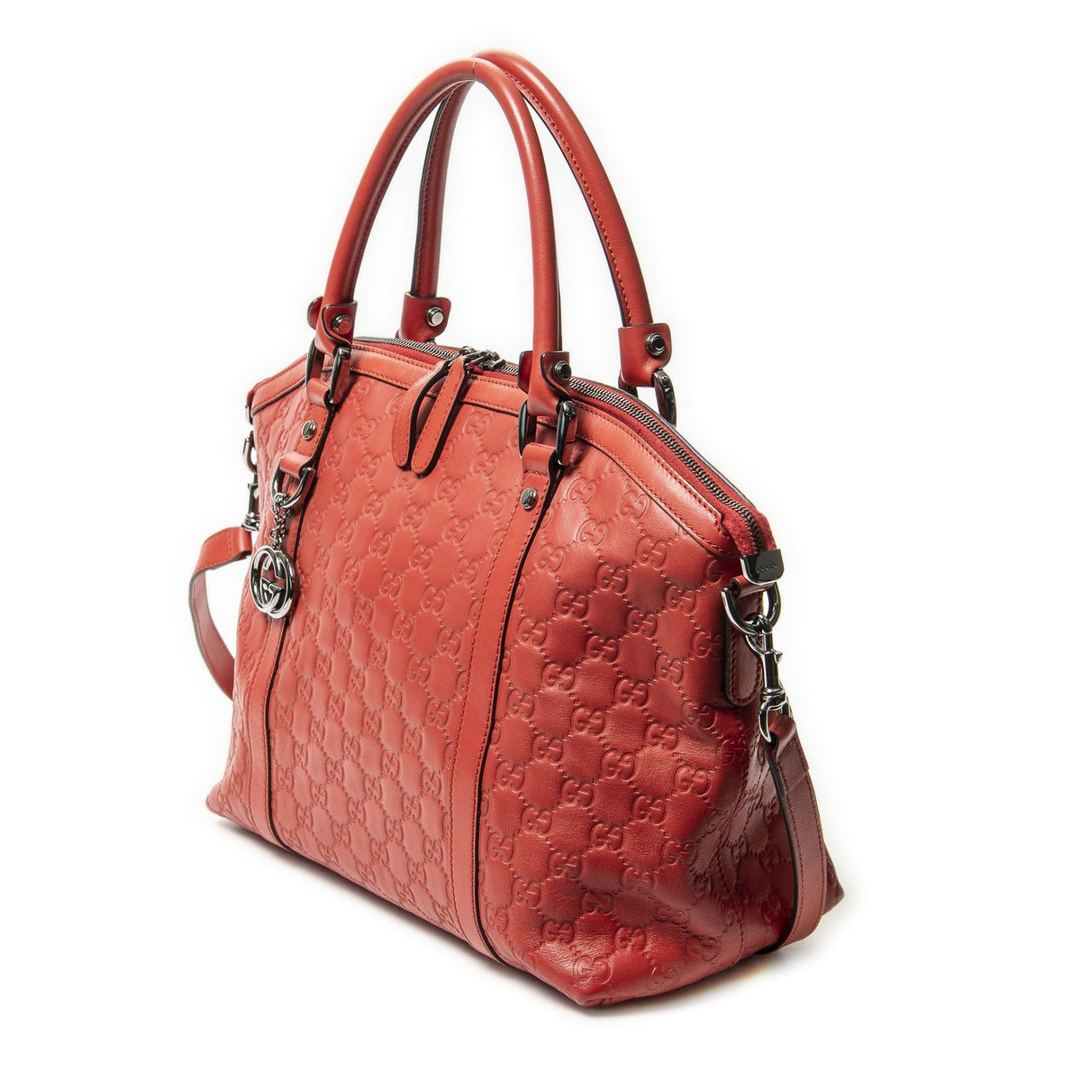 Gucci Medium Shape GG Charm Dome Satchel Red Guccissima — view 2
