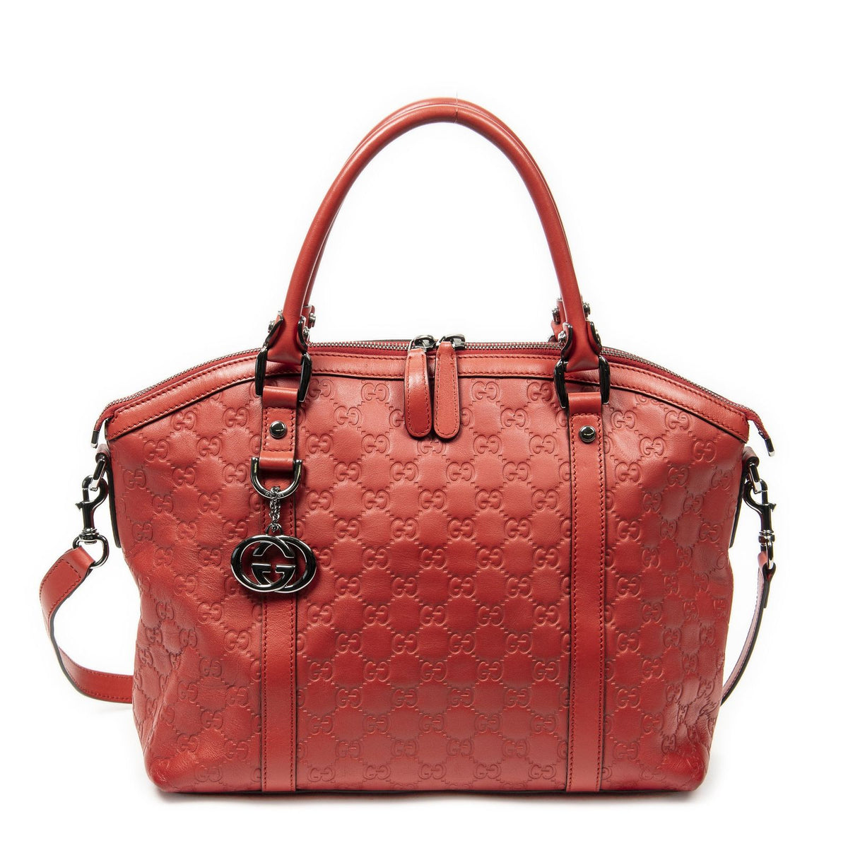 Gucci Medium Shape GG Charm Dome Satchel Red Guccissima