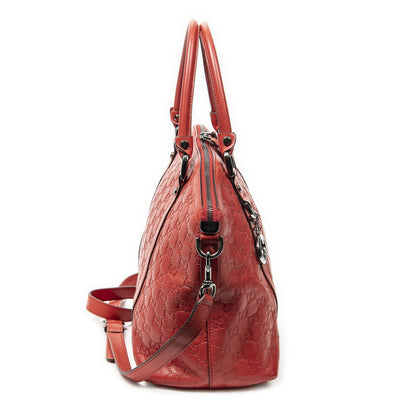 Gucci Medium Shape GG Charm Dome Satchel Red Guccissima — view 4